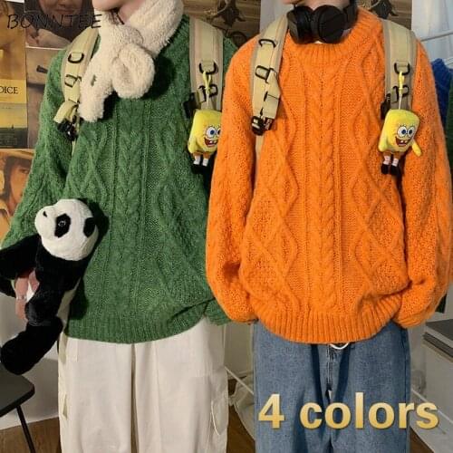 Sweater Women Vintage Couple Simple Ulzzang Trendy Ladies Knitwear Long Sleeve Fall Basic Femme Chic Pullovers O-Neck Thicker BF