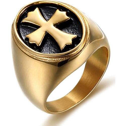 FYJS Unique Light Yellow Gold Color Stainless Steel Cross Finger Ring for Anniversary Gift Jewelry