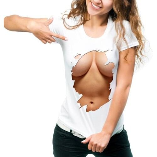 Women Spring Summer Cool Tops Casual 3D Boobs Print and Short Sleeve O-neck T-shirt Big Boobs Sexy Breast Design Print T Shirt