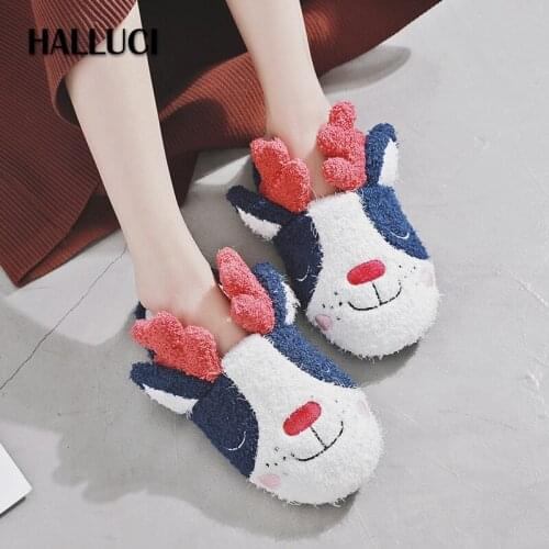 New Christmas sweet elk indoor anti-skid slippers shoes women winter short plush cartoonsoft Bedroom non-slip slippers for women
