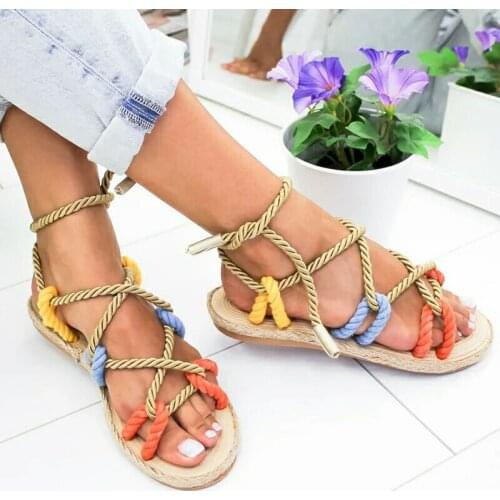 2020 New Summer Colorful Sandals Women Big Size 35-43 Hot Sale Roman Open Toe Women Flats Shoes Beach Sandalia Feminina Shoes