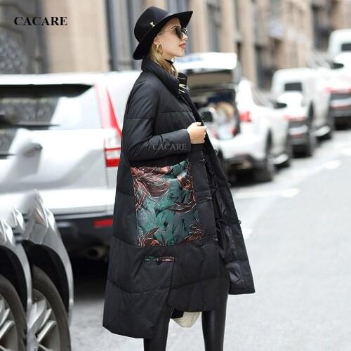 Genuine Leather Jacket Women Long Real Leather Sheepskin Down Jacket Sheepskin Coat CACARE F0192 White Duck Down Big Pocket