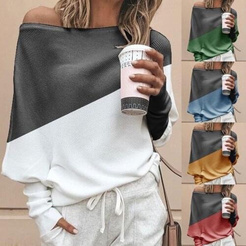 Women Sexy Off Batwing Sleeve Sweater Pullovers Long Sleeve Knitted One Shoulder Spring Autumn Daily Casual Blouse