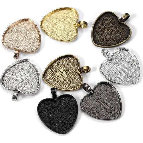 10pcs/lot 25mm Heart Cabochon Blank Alloy Base Pendant Cabochons Settings Gold Plated DIY Necklace Making