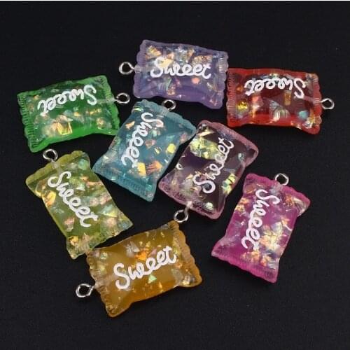 10pcs Sweet Sugar Candy Resin Charms Letter Earring Findings Cute Keychain Earphone Cover Pendant Adornment Jewelry Accessory