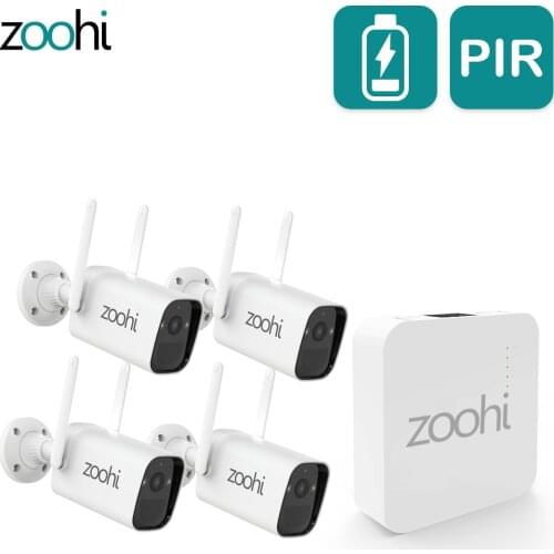 Zoohi Wireless Battery Camera With Solar Panel Mini NVR System PIR Smart Detection Surveillance Wire-Free Security Camera Kit