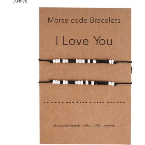 2Pcs I Love You Friendship Morse Code Dainty Beaded Bracelet with Secret Message for Women Men Lover Jewelry Gifts