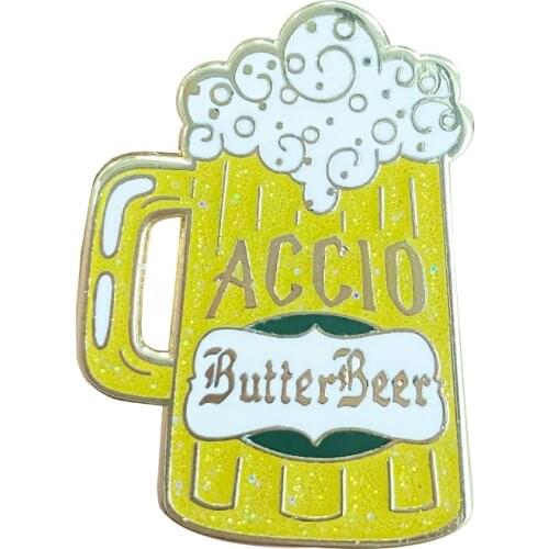 Accio Butterbeer Brooch With Glitter Fizzy Effect Wizarding Worlds Popular Drink Gift