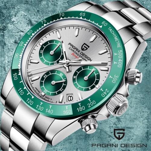 PAGANI DESIGN 2021 Brand Classic Green Quartz Watch Stainless Steel Waterproof Business Mens Watch reloj hombre