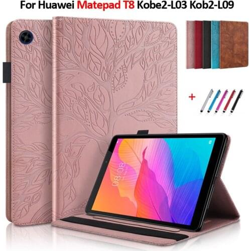 Tablet Case For Huawei Matepad T8 Cover Funda Emboss Tree Flip Wallet Stand Cover For Huawei Matepad T8 Case Etui rose gold