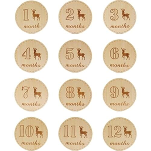Baby Milestone Card Wooden Commemorate Infant Birth Monthly Recording Discs Newborn Shower DIY Gifts Photography Props D0AF