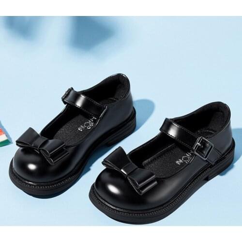 Kids Leather Shoes for Girls 2021 Butterfly Knot Girl Child Shoes Childrens Causal Shoes Princess Black Zapatillas De Deporte