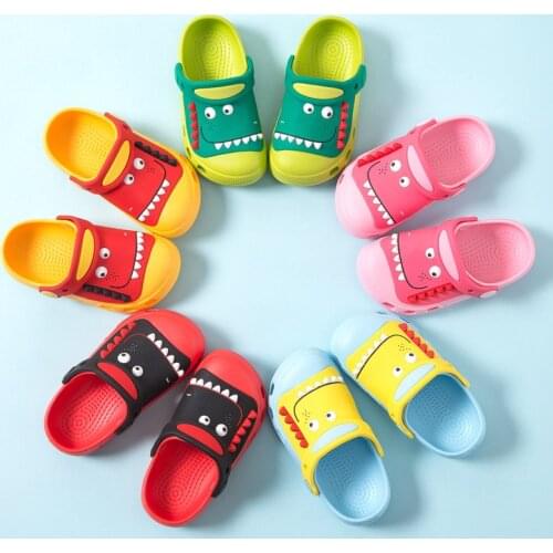 Kids Summer Beach Slippers Cartoon Dinosaur Animals Hollow Breathable Sandals with Nonslip Soles for Girls Boys