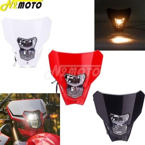 Dual Sport Motocross Headlight E13 LED/Bulb HI/LO Beam Off Road Front Running Headlamp Mask For Honda CRF450L CRF450XR 2019-2020
