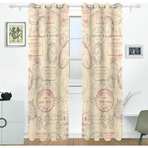 Background With Vintage Stamps Curtain Drapes Panels Darkening Blackout Grommet Room Divider for Patio Window Sliding Glass Door