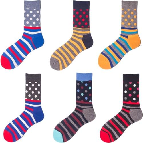 Skateboard Cotton Men Socks Shape Stripes Dots Blue Black Cool Soft Funny Happy Socks Street Adult Casual Crew Socks Winter