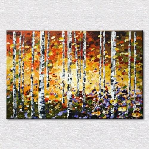 Fine gift Abstract forest or Birch printed on canvas from palette knife oil paintings as frameless oil painting free shipping