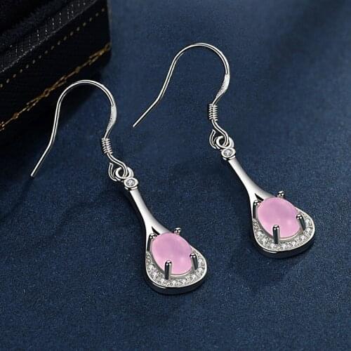 Chinese Natural Pink Chalcedony Hand-carved Drop Earrings Fashion Boutique Jewelry Men and Women Agate Earrings Popular Gifts