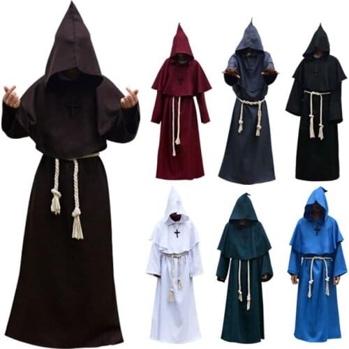 Halloween Cosplay Clothing Adult Woman Man Ancient Costume Medieval Monk Robe Wizard Priest Cos Clothes