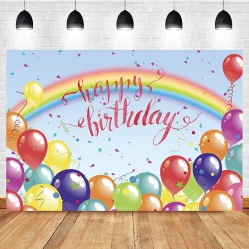 Laeacco Colorful Balloons Rainbow Baby Birthday Party Banner Custom Backdrop Photographic Photo Background For Photo Studio
