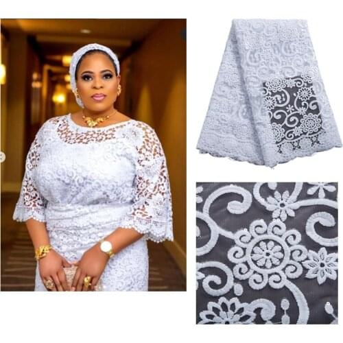 Zhenguiru Hight Quality White African Lace Fabric Sequined Mesh French Tulle Lace Fabric Nigeria Wedding For Women Dress A 2321
