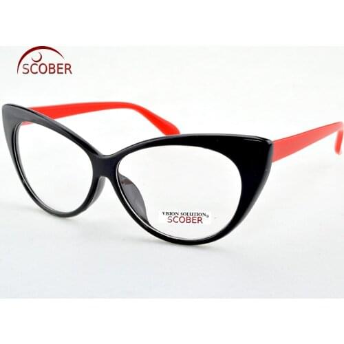 SCOBER = Fashion Cats Eye Reading glasses Black And Red Frame Anti-fatigue Coated Lens With Case +0.75 +1 +1.25 +1.75 +2 to +4