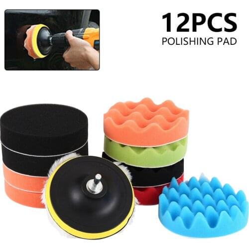12Pcs/lot Car Polishing Pad Kit Auto Polisher Buffer Pads Set for Car Polisher Cleaner Waffle Pads + Drill Adapter Accessories