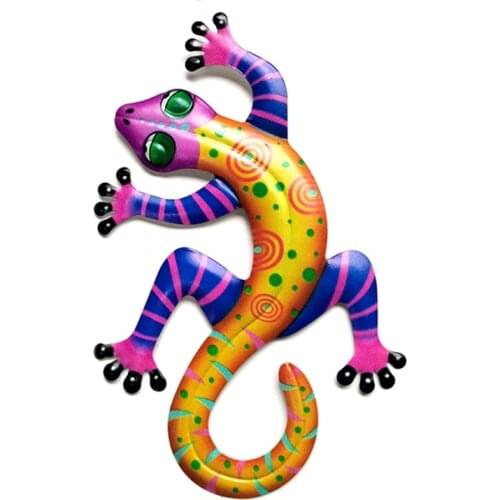 3D Metal Gecko Ornament Colorful Iron Art Lizard Sculpture Artwork Modern Wall Hanging Pendant Home Bedroom Living Room F19B