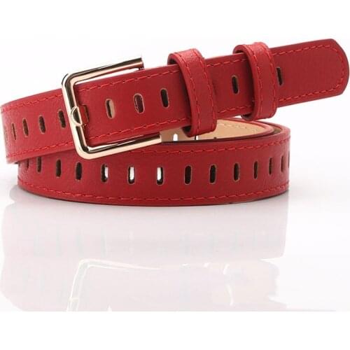 New Ladies Black White Yellow Camel Thin Skinny Leather Hollow Out Waist Belt Silver Pin Buckle Belts for Women Jeans PY26