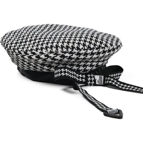New Fashion Bow Tie Houndstooth Beret For Women Ladies Wedding Hat Plaid Berets Lolita Hat Accessories Wholesale