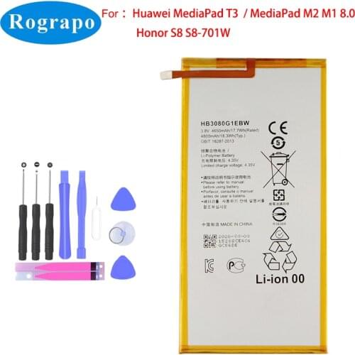 Original 4800mAh HB3080G1EBW HB3080G1EBC S8 Battery For Huawei Honor S8-701u S8-701W Mediapad M1 8.0 Mobile Phone Batteries