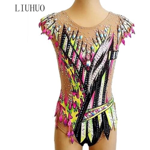 LIUHUO Ice Skating Dress Girls Pink strapes Women Leotards patinage artistique Performance Gymnastics leotards for Youth
