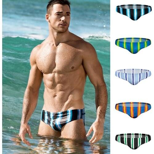 Men Stripe Swim Briefs Swimwear Men Swimming Trunks Sexy Gay Swimsuit Man Bathing Suit Beach Surfing Boxer Shorts 2021
