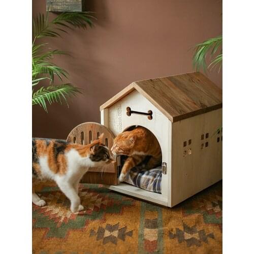 Pet Bed Kennel Wooden Universal House Cat Nest Indoor and Outdoor Small Dog Teddy Bichon Kennel