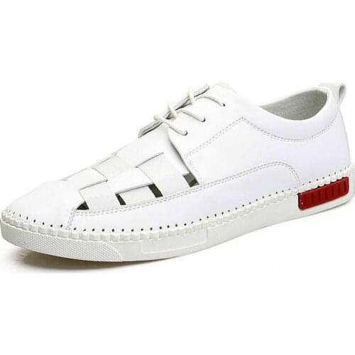 QWEDF Men Sandals Leather Gladiator Handmade Summer Casual Shoes Soft Comfortable Flip Flops Fashion Brand Beach Shoes DA-29