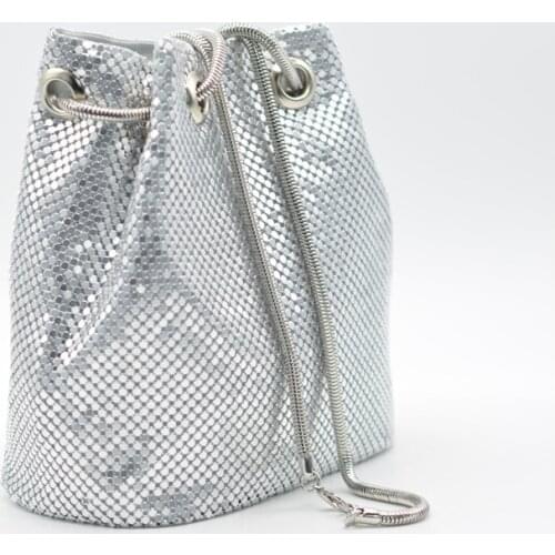 Rainbow Bucket Ladies Bead Silver Shoulder Purses and Handbags Women Crystal Clutch Evening Bags Rhinestone Party Crossbody Bag