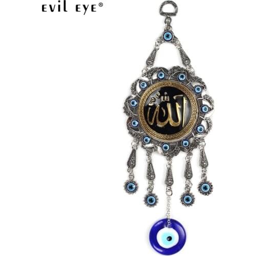 Evil Eye Alloy Painting Oil Round Quran Wall Hanging Jewelry Pendant With BULE EVIL EYE BEADs EY5037