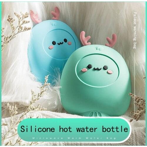 Silicone hot water bottle,Shell warm water bag,can be heated in microwave oven,water injection ice bag explosion-proof 600ml