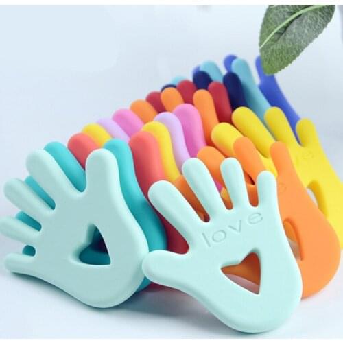 Silicone Teether Safe Baby Teething Toy Cute Hand Palm LOVE Word Teething Necklace Nursing Baby Teethers Chew Toys BPA FREE