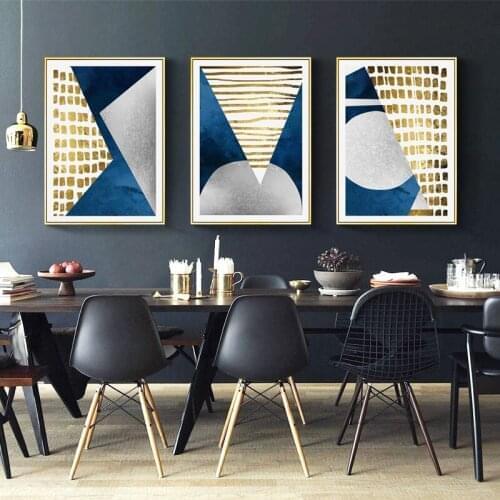 Modern Abstract Blue Yellow Gray Moon Oil Painting Geometry Mountain Canvas Poster Wall Picture Living Room Cuadros Decoration