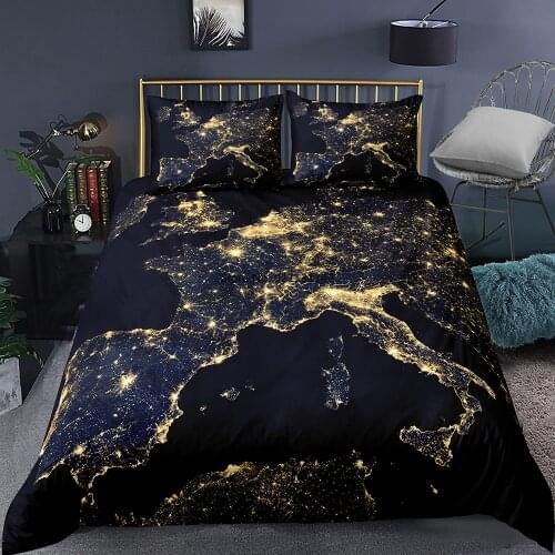 Modern Color World Map Pattern Bedding Set 3D Digital Printed Down Bedding Cover Pillowcase Double/Queen/King Size Bedding