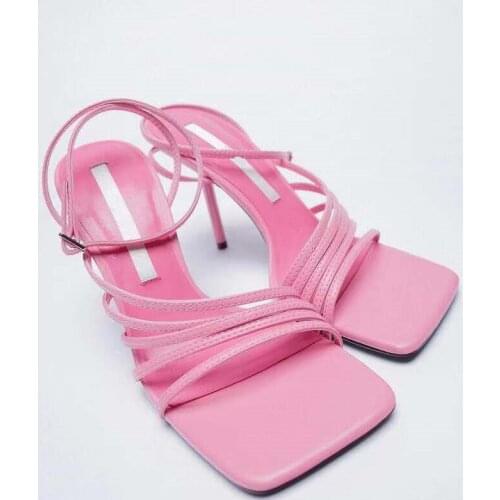 Low Heel Shoe Roman Style Sexy Pump 2021 Sandals Ladies Low-Heeled Beige Casual Crossdressers Straps Orange Fine Summer Branded