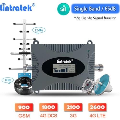 Lintratek 2G 3G 4G Signal Booster Repeater GSM 900 DCS 1800 WCDMA 2100 LTE B7 2600 Cellphone Cellular Amplifier Yagi Antenna Kit