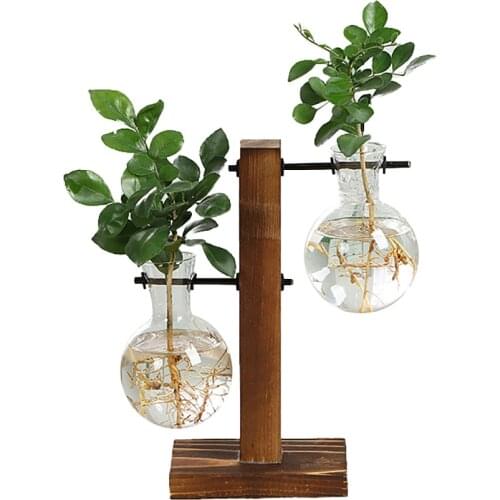 Vertical Glass Pots With Vintage Wood Frame Suitable For Hydroponic Plants Family Garden Wedding Decoration Flower Pot Plant Pot