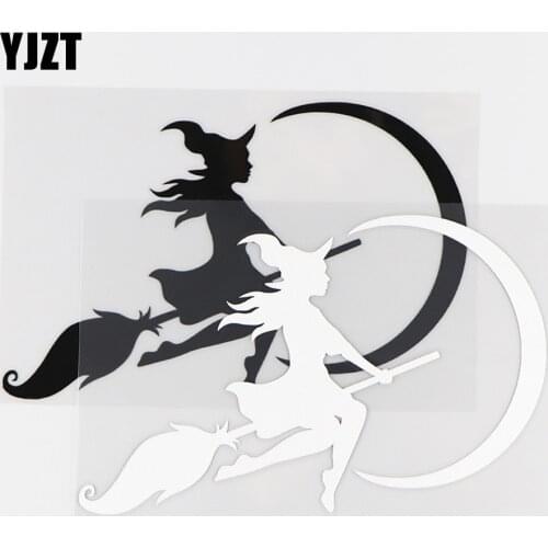 YJZT 15.6×10.1CM The Witch Flying To The Moon Funny Car Sticker Vinyl Decals Black / Silver 10A-0527