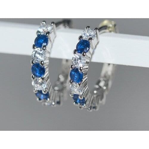 2019 Luxury Silver Color Earrings White Blue CZ Zircon Earrings for Women Girls Wedding Hoop Earrings for Women Fashion Jewelry