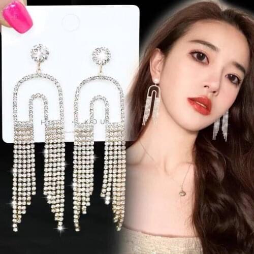Earrings long tassel crystal womens Pendant Earrings Bijoux geometric full Rhinestone Earrings statement jewelry gifts