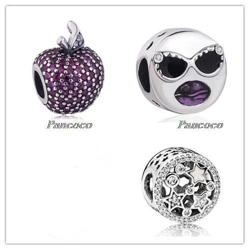 925 Sterling Silver Bead Charm Cute Pave Apple With Full Crystal Bead Fit Women Pandora Bracelet & Necklace Diy Jewelry