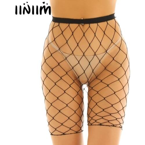 Iiniim Womens Fishnet Transparent See Through Sexy Underwear Tights High Waisted Knee Length Legging Slim Fit for Clubwear