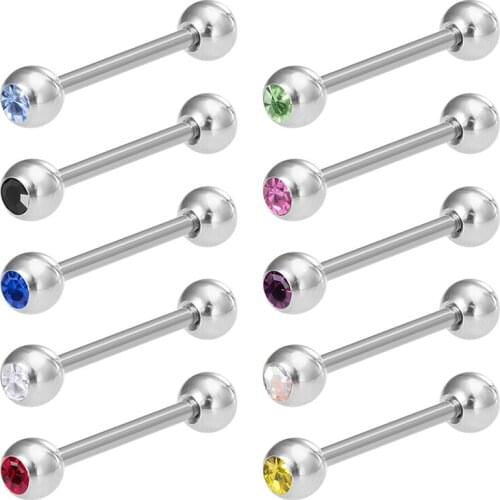 10PCS Shiny CZ Crystal Tongue Ring Bars Barbell for Women Surgical Steel Tongue Piercing Nipple Rings Sexy Piercings Jewelry 14G